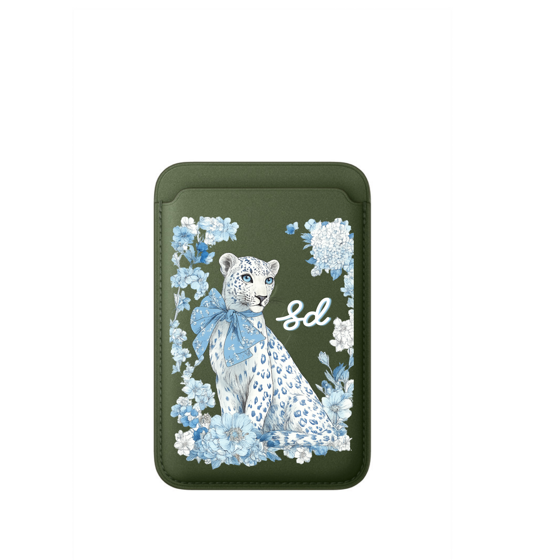 Leather MagSafe Floral Leopard Wallet