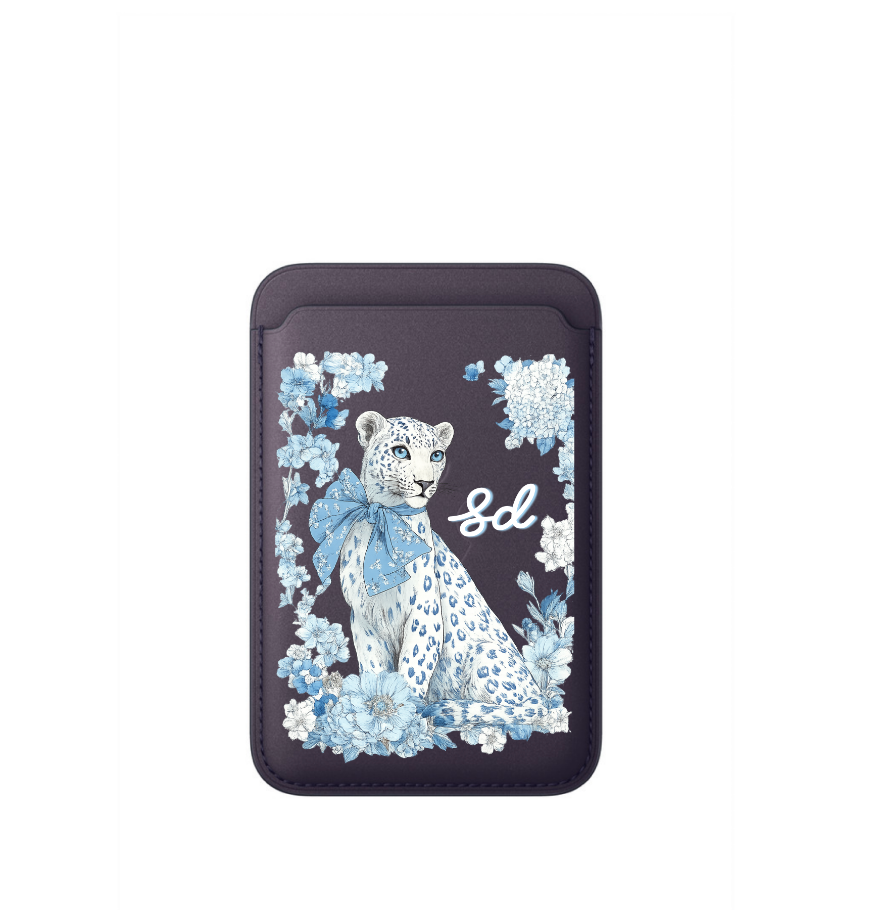 Leather MagSafe Floral Leopard Wallet
