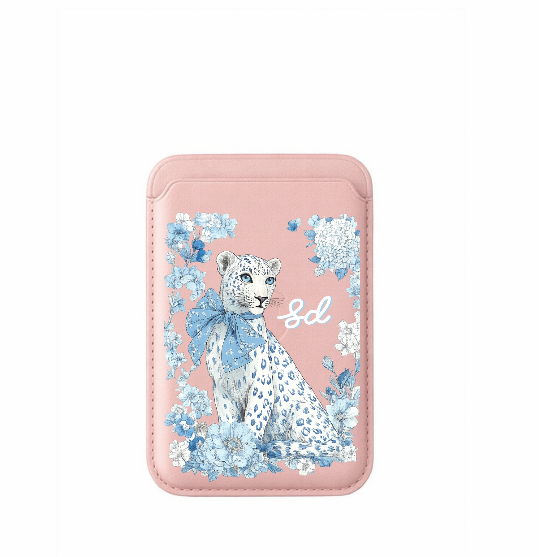 Leather MagSafe Floral Leopard Wallet