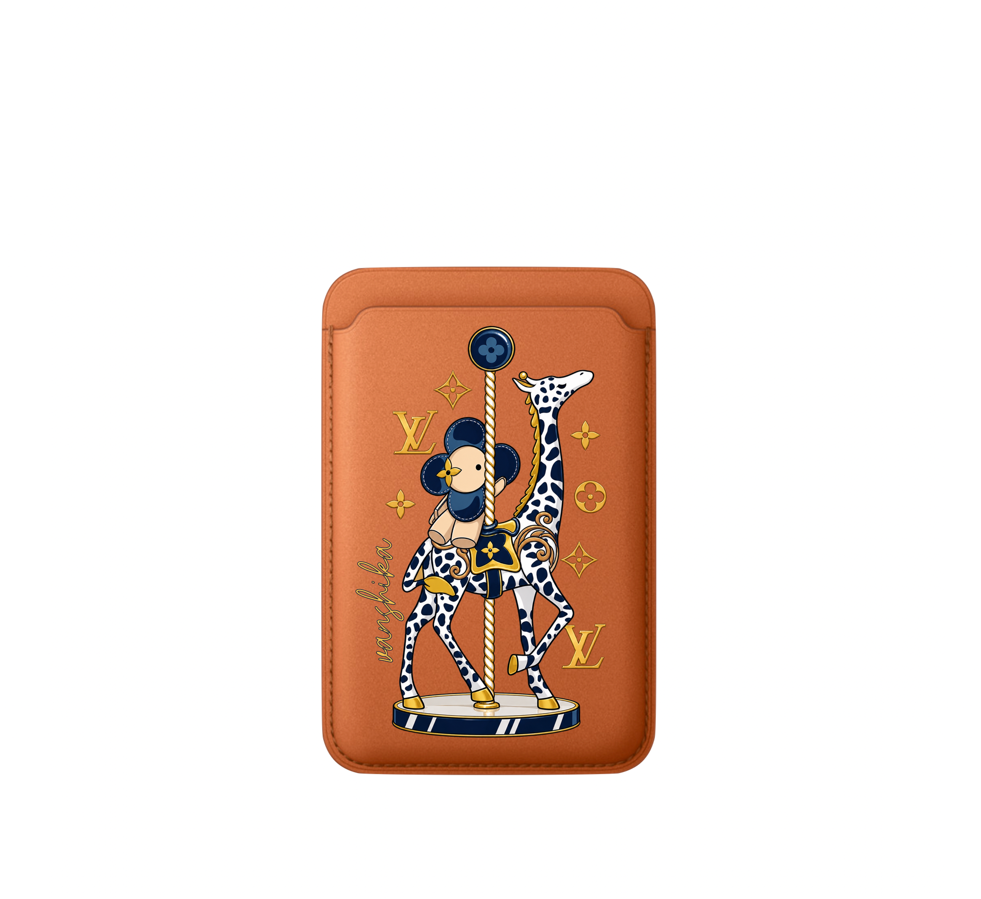 Leather MagSafe LV giraffe Wallet