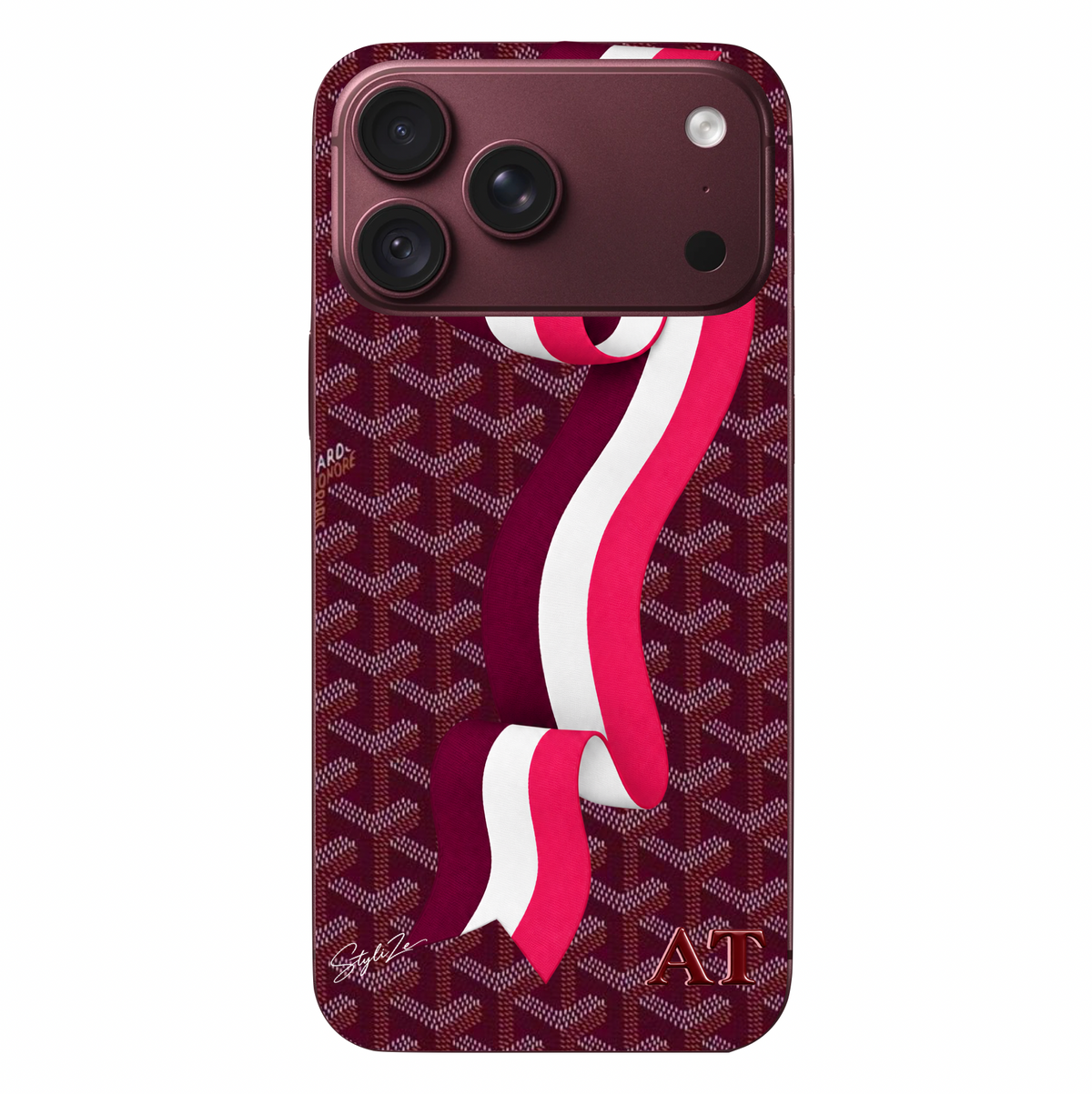 Burgundy Wave Striped Goyard Case