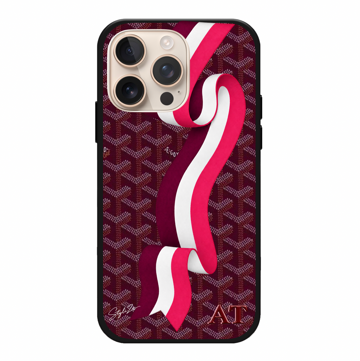 Burgundy Wave Striped Goyard Case