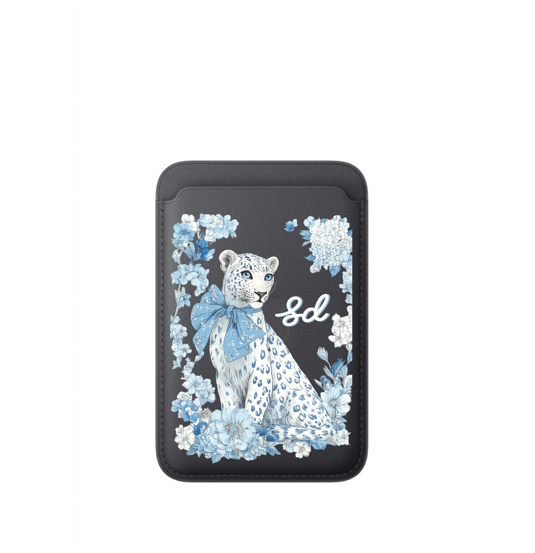 Leather MagSafe Floral Leopard Wallet
